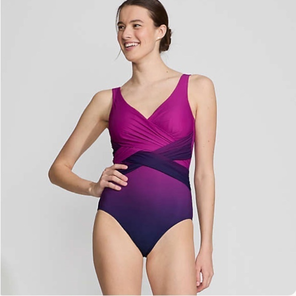 Lands’ End NWT Slendersuit One Piece Swimsuit 14D Tummy Control Ombre Coastal - Picture 11 of 11